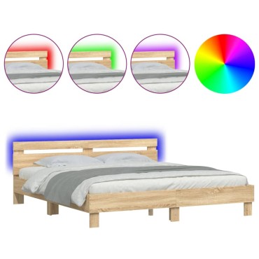vidaXL Πλαίσιο Κρεβατιού με Κεφαλάρι/LED Sonoma δρυς 180x200cm 1 τεμ. - Διπλό