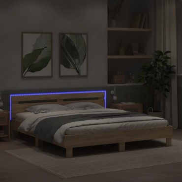 vidaXL Πλαίσιο Κρεβατιού με Κεφαλάρι/LED Sonoma δρυς 180x200cm 1 τεμ. - Διπλό