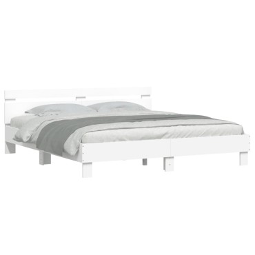 vidaXL Πλαίσιο Κρεβατιού με Κεφαλάρι/LED Λευκό 180x200 εκ