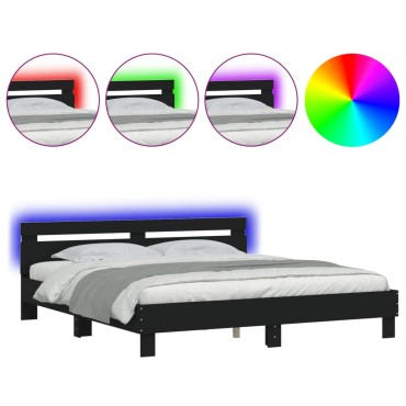 vidaXL Πλαίσιο Κρεβατιού με Κεφαλάρι/LED Μαύρο 160x200 εκ 1 τεμ.