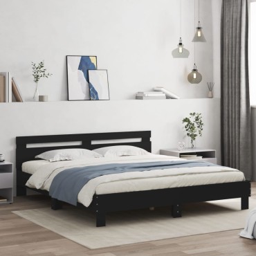 vidaXL Πλαίσιο Κρεβατιού με Κεφαλάρι/LED Μαύρο 160 x 200 εκ