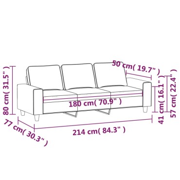 vidaXL Καναπές Τριθέσιος Taupe Υφασμάτινος 214x77x80cm 1 τεμ.