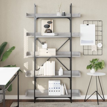 vidaXL Βιβλιοθήκη 5 Επιπέδων Γκρι Sonoma 100x33x180,5cm Επεξεργ. Ξύλο 1 τεμ.