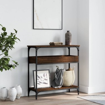 vidaXL Τραπέζι Κονσόλα με Ράφι Καφέ Δρυς 75x29x75cm Επεξεργ. Ξύλο 1 τεμ.
