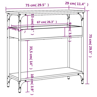 vidaXL Τραπέζι Κονσόλα με Ράφι Καφέ Δρυς 75x29x75cm Επεξεργ. Ξύλο 1 τεμ.
