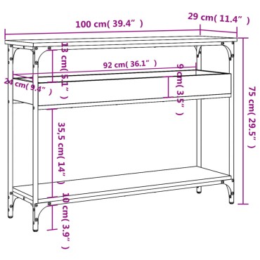 vidaXL Τραπέζι Κονσόλα με Ράφι Καφέ Δρυς 100x29x75cm Επεξεργ. Ξύλο 1 τεμ.