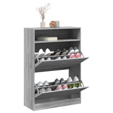 vidaXL Παπουτσοθήκη με 2 Ανακλ. Συρτάρια Γκρι Sonoma 80x34x116cm