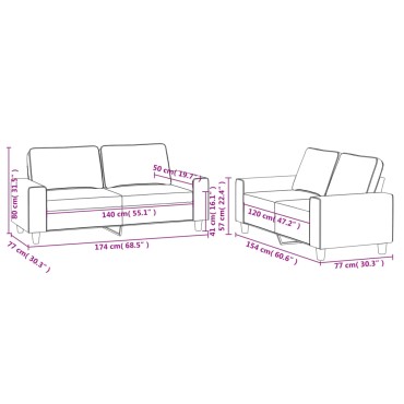 vidaXL Σετ Σαλονιού 2 τεμ. Κρεμ Υφασμάτινο 154x77x80cm  Διθέσιος
