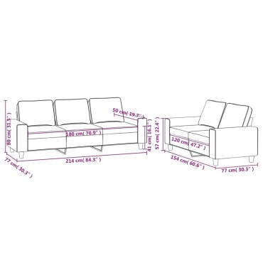 vidaXL Σετ Σαλονιού 2 τεμ. Καφέ Υφασμάτινο 154x77x80cm  Διθέσιος Τριθέσιος