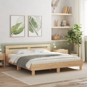 vidaXL Πλαίσιο Κρεβατιού με Κεφαλάρι/LED Sonoma δρυς 160x200cm 1 τεμ. - Διπλό