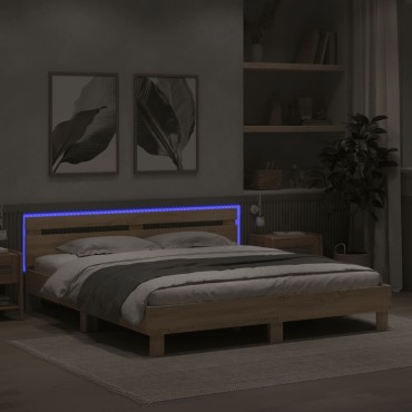 vidaXL Πλαίσιο Κρεβατιού με Κεφαλάρι/LED Sonoma δρυς 160x200cm 1 τεμ. - Διπλό