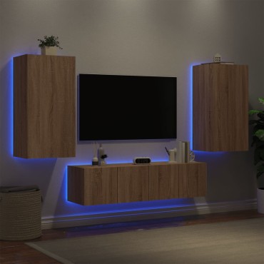 vidaXL Έπιπλα Τοίχου Τηλεόρασης 4 τεμ. LED Sonoma Δρυς από Επεξ. Ξύλο