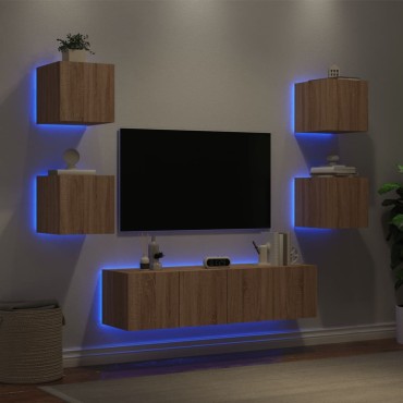 vidaXL Έπιπλα Τοίχου Τηλεόρασης 6 τεμ. LED Sonoma Δρυς από Επεξ. Ξύλο