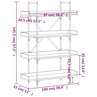 vidaXL Βιβλιοθήκη 4 Επιπέδων Μαύρη 100x33x145,5cm Επεξεργασμένο Ξύλο 1 τεμ.