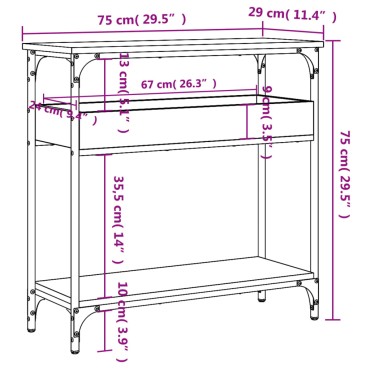 vidaXL Τραπέζι Κονσόλα με Ράφι Γκρι Sonoma 75x29x75cm Επεξεργ. Ξύλο 1 τεμ.