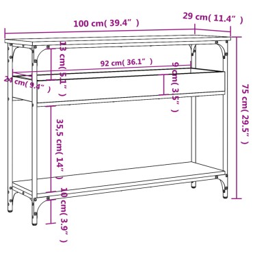 vidaXL Τραπέζι Κονσόλα με Ράφι Μαύρο 100x29x75cm Επεξεργασμένο Ξύλο 1 τεμ.
