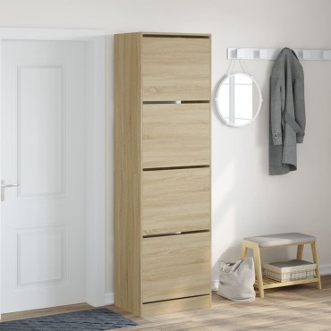 vidaXL Παπουτσοθήκη με 4 Ανακλ. Συρτάρια Sonoma Δρυς 60x42x204cm