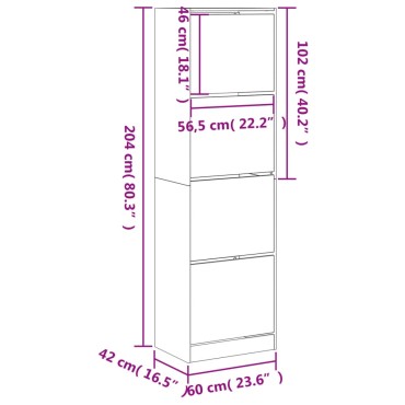 vidaXL Παπουτσοθήκη με 4 Ανακλ. Συρτάρια Sonoma Δρυς 60x42x204cm