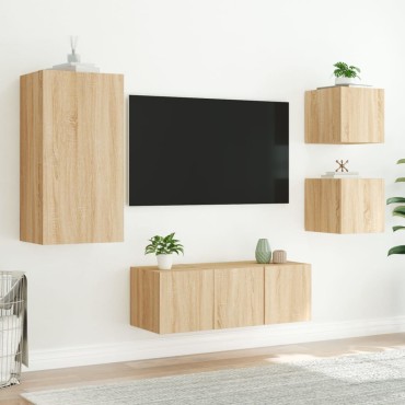 vidaXL Έπιπλα Τοίχου Τηλεόρασης 5 τεμ. LED Sonoma Δρυς από Επεξ. Ξύλο