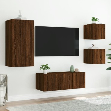 vidaXL Έπιπλα Τοίχου Τηλεόρασης 5 τεμ. LED Καφέ Δρυς από Επεξ. Ξύλο