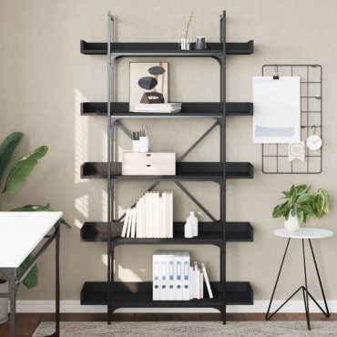 vidaXL Βιβλιοθήκη 5 Επιπέδων Μαύρη 100x33x180,5cm Επεξεργ. Ξύλο 1 τεμ.