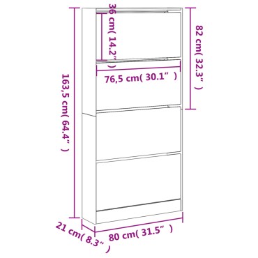 vidaXL Παπουτσοθήκη με 4 Ανακλ. Συρτάρια Sonoma Δρυς 80x21x163,5cm