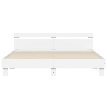 vidaXL Πλαίσιο Κρεβατιού με Κεφαλάρι/LED Λευκό 200 x 200 εκ.