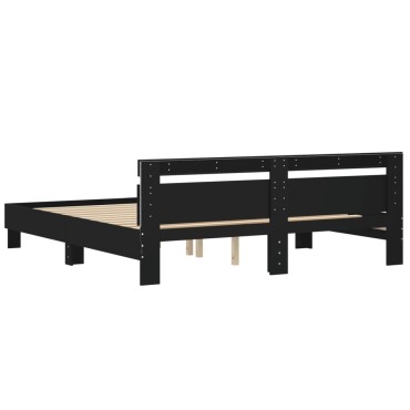 vidaXL Πλαίσιο Κρεβατιού με Κεφαλάρι/LED Μαύρο 180x200 εκ