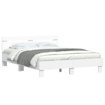 vidaXL Πλαίσιο Κρεβατιού με Κεφαλάρι/LED Λευκό 150 x 200 εκ