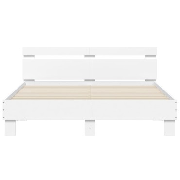 vidaXL Πλαίσιο Κρεβατιού με Κεφαλάρι/LED Λευκό 150 x 200 εκ