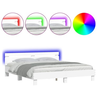vidaXL Πλαίσιο Κρεβατιού με Κεφαλάρι/LED Λευκό 160x200cm 1 τεμ. - Διπλό