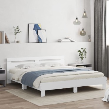 vidaXL Πλαίσιο Κρεβατιού με Κεφαλάρι/LED Λευκό 160x200cm 1 τεμ. - Διπλό