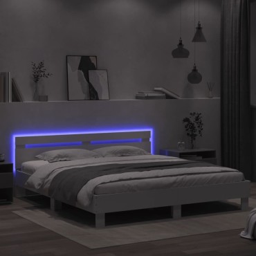 vidaXL Πλαίσιο Κρεβατιού με Κεφαλάρι/LED Λευκό 160x200cm 1 τεμ. - Διπλό
