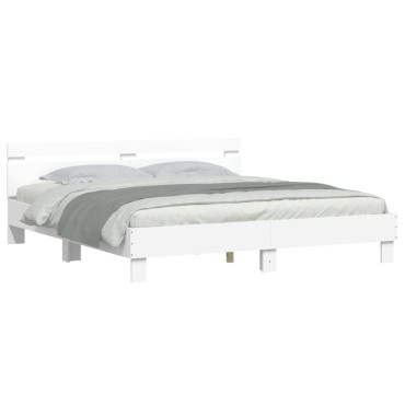 vidaXL Πλαίσιο Κρεβατιού με Κεφαλάρι/LED Λευκό 160x200cm 1 τεμ. - Διπλό