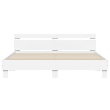 vidaXL Πλαίσιο Κρεβατιού με Κεφαλάρι/LED Λευκό 160x200cm 1 τεμ. - Διπλό