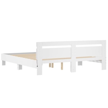 vidaXL Πλαίσιο Κρεβατιού με Κεφαλάρι/LED Λευκό 160x200cm 1 τεμ. - Διπλό