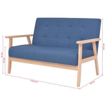 vidaXL Καναπές Διθέσιος Μπλε Υφασμάτινος 113,5x67x73,5cm 1 τεμ.
