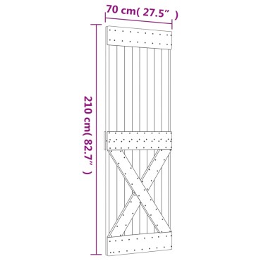 vidaXL Συρόμενη Μεσόπορτα με Μηχανισμό 70 x 210 εκ. Μασίφ Ξύλο Πεύκου