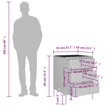 vidaXL Ντουλάπι Αποθήκευσης Κήπου Καφέ 55x59x80cm Συνθετικό Ρατάν