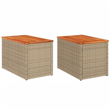 vidaXL Τραπεζάκια Κήπου 2 τεμ. Μπεζ 55x34x37cm Συνθ.Ρατάν/Μασίφ Ξύλο