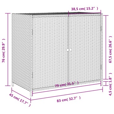 vidaXL Ντουλάπι Αποθήκευσης Κήπου Γκρι 83x45x76cm από Συνθ. Ρατάν