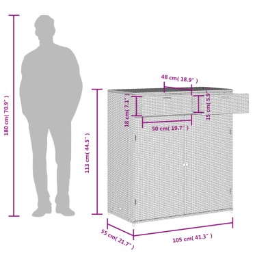 vidaXL Ντουλάπι Αποθήκευσης Κήπου Καφέ 105x55x113cm Συνθετικό Ρατάν