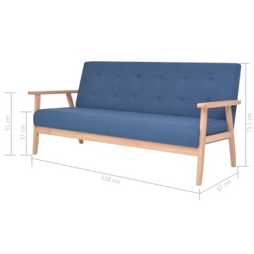 vidaXL Σετ Σαλονιού 3 τεμ. Μπλε Υφασμάτινο 64,5x67x73,5cm  Τριθέσιος