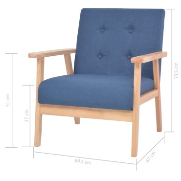 vidaXL Σετ Σαλονιού 3 τεμ. Μπλε Υφασμάτινο 64,5x67x73,5cm  Τριθέσιος