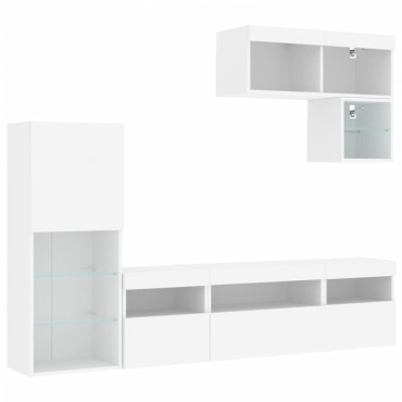 vidaXL Έπιπλα Τοίχου Τηλεόρασης 6 τεμ. LED Λευκά από Επεξεργασμένο Ξύλο