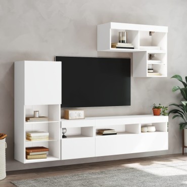 vidaXL Έπιπλα Τοίχου Τηλεόρασης 6 τεμ. LED Λευκά από Επεξεργασμένο Ξύλο
