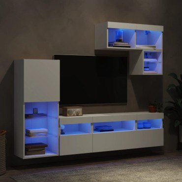 vidaXL Έπιπλα Τοίχου Τηλεόρασης 6 τεμ. LED Λευκά από Επεξεργασμένο Ξύλο