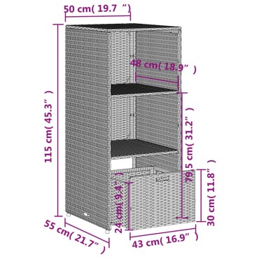 vidaXL Ντουλάπι Αποθήκευσης Κήπου Γκρι 50x55x115cm Συνθετικό Ρατάν