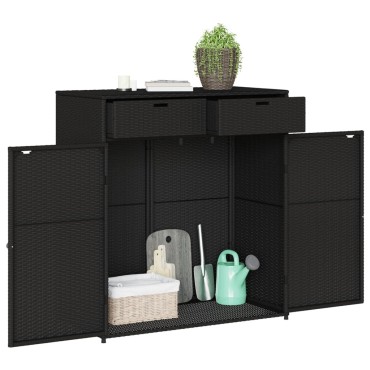 vidaXL Ντουλάπι Αποθήκευσης Κήπου Μαύρο 105x55x113cm από Συνθ. Ρατάν