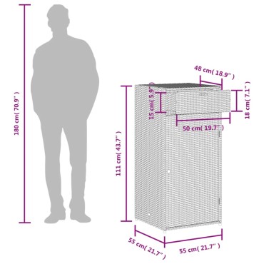 vidaXL Ντουλάπι Αποθήκευσης Κήπου Γκρι 55x55x111cm Συνθετικό Ρατάν